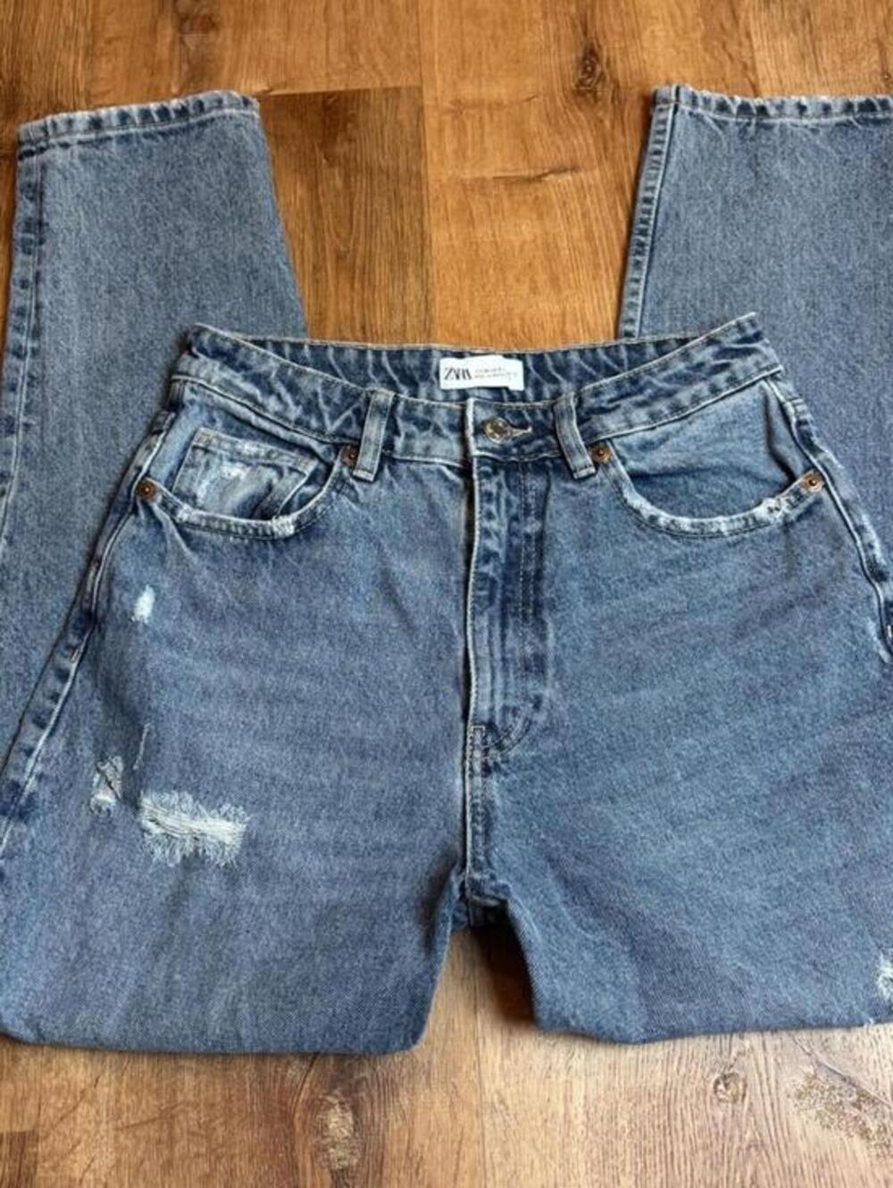 zara distressed jeans high waisted mom sz 6 cotton medium wash